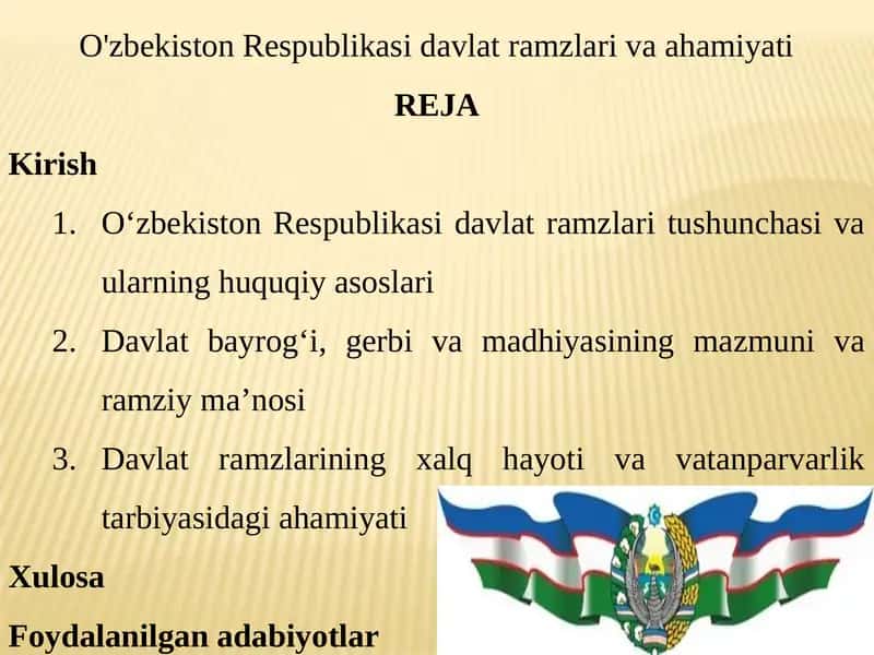 O'zbekiston Respublikasi Davlat Ramzlari va Ahamiyati 1