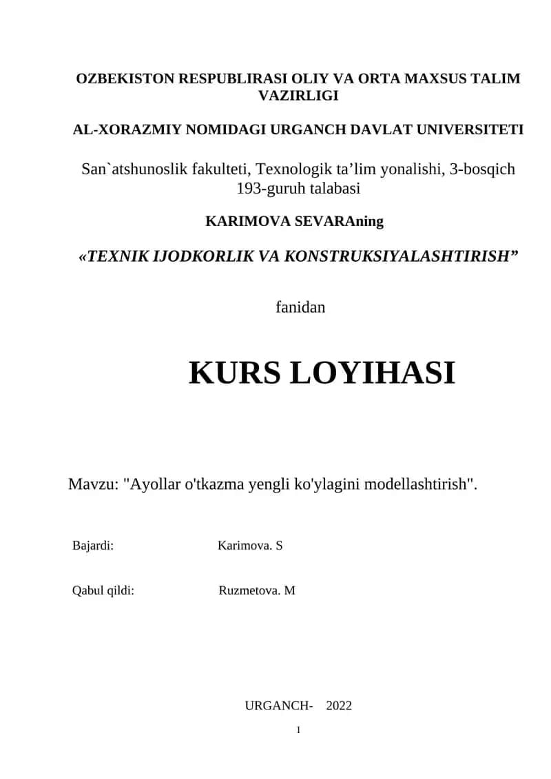 "Ayollar o'tkazma yengli ko'ylagini modellashtirish" 1
