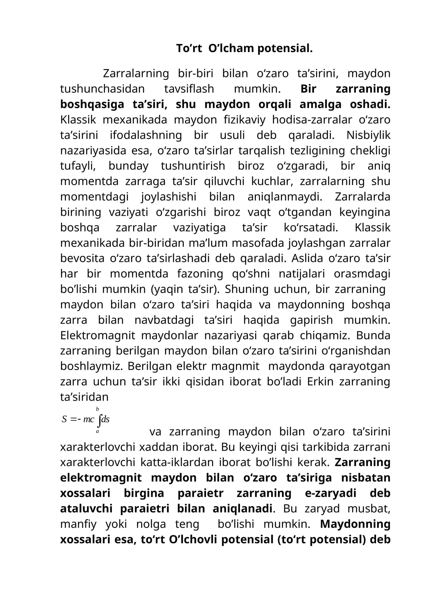 To’rt O’lcham potensial 1