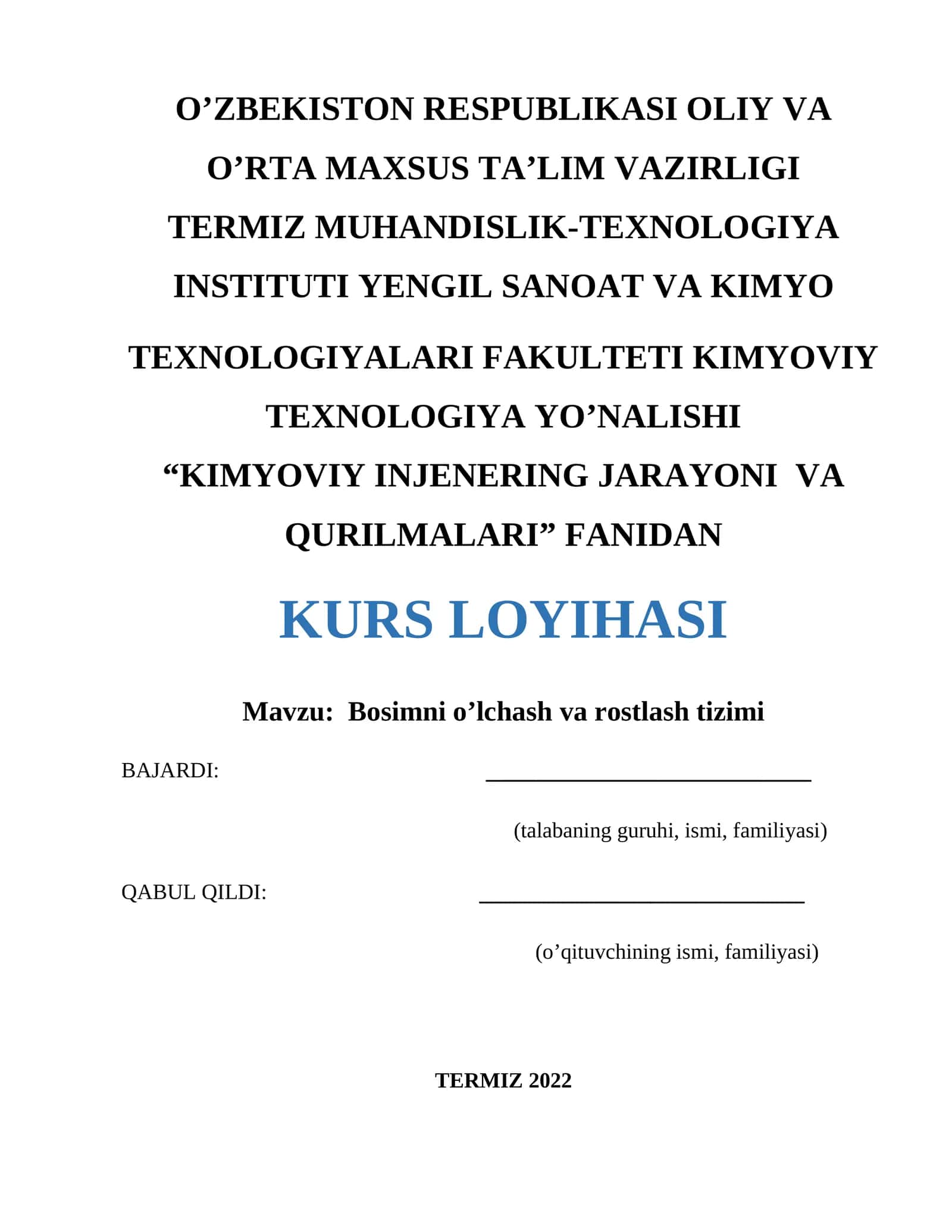 Bosimni o’lchash va rostlash tizimi 1