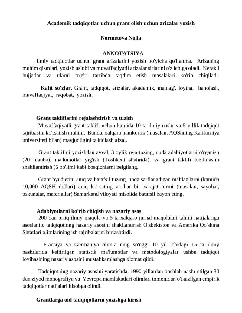 Grant olish arizalari yozish 1