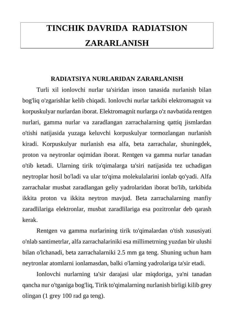 TINCHIK DAVRIDA RADIATSION ZARARLANISH 1