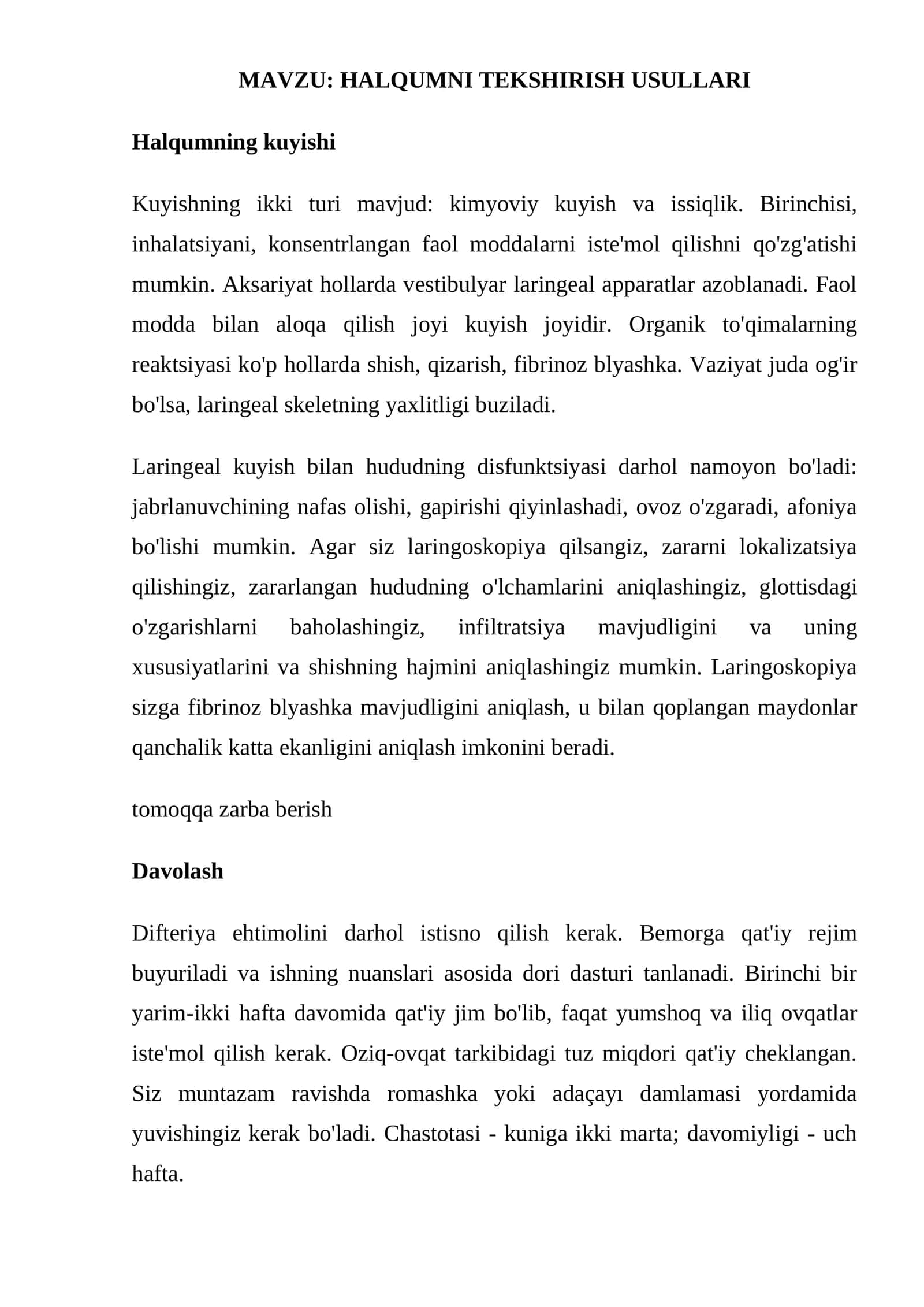 HALQUMNI TEKSHIRISH USULLARI 1