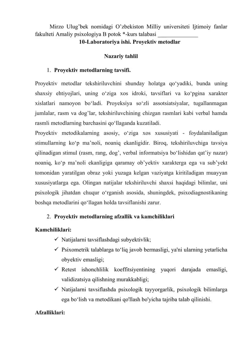 Proyektiv metodlar 1