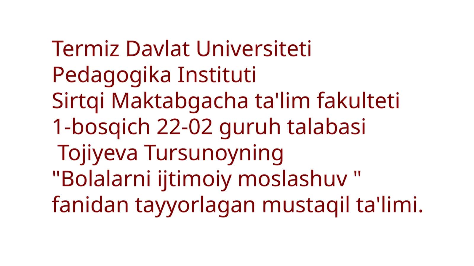"Bolalarni ijtimoiy moslashuv" 1