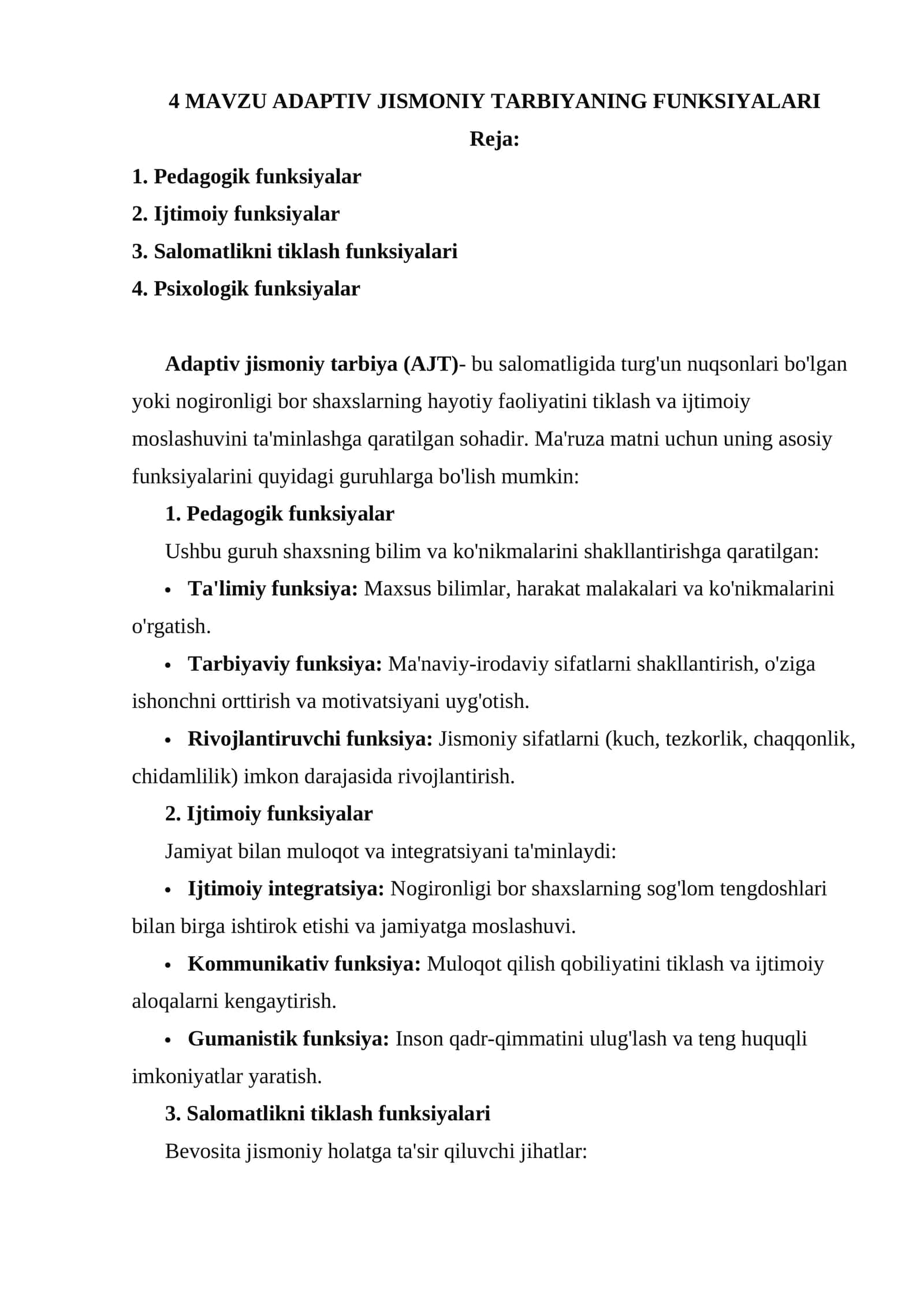 ADAPTIV JISMONIY TARBIYANING FUNKSIYALARI 1