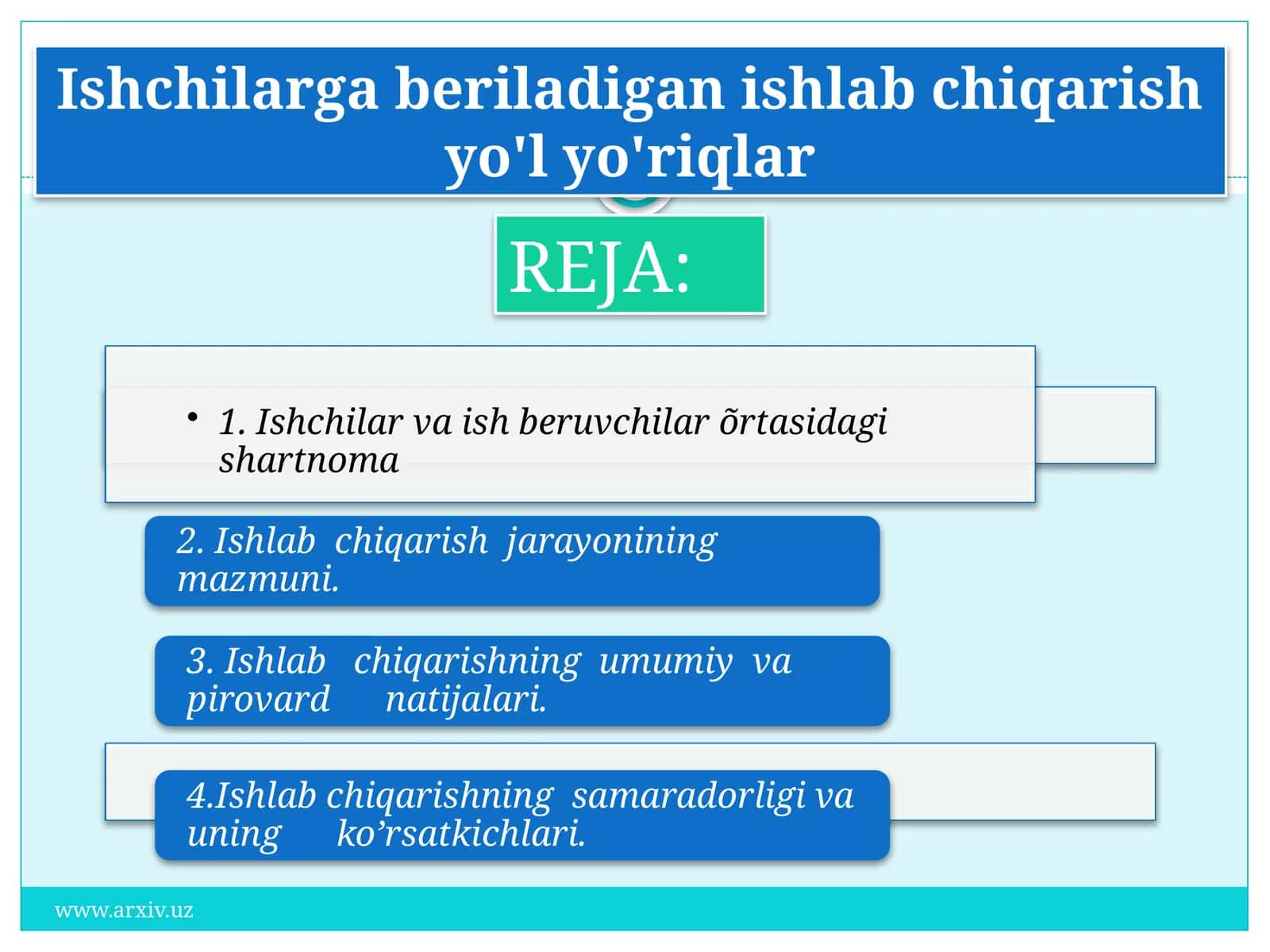 Ishchilarga beriladigan ishlab chiqarish yo'l yo'riqlar 1