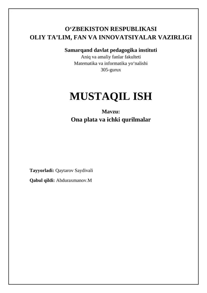 Ona plata va ichki qurilmalar 1
