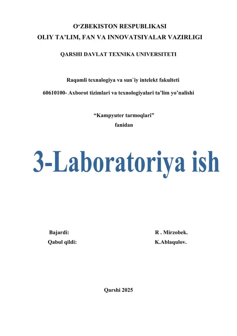 TARMOQLARNI ADRESLASH TAMOYILLARI mavzusi bo`yicha mustaqil ish 1