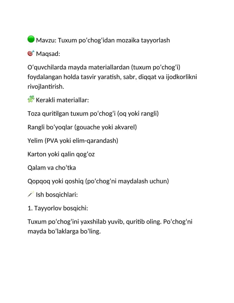 Tuxum po‘chog‘idan mozaika tayyorlash 1