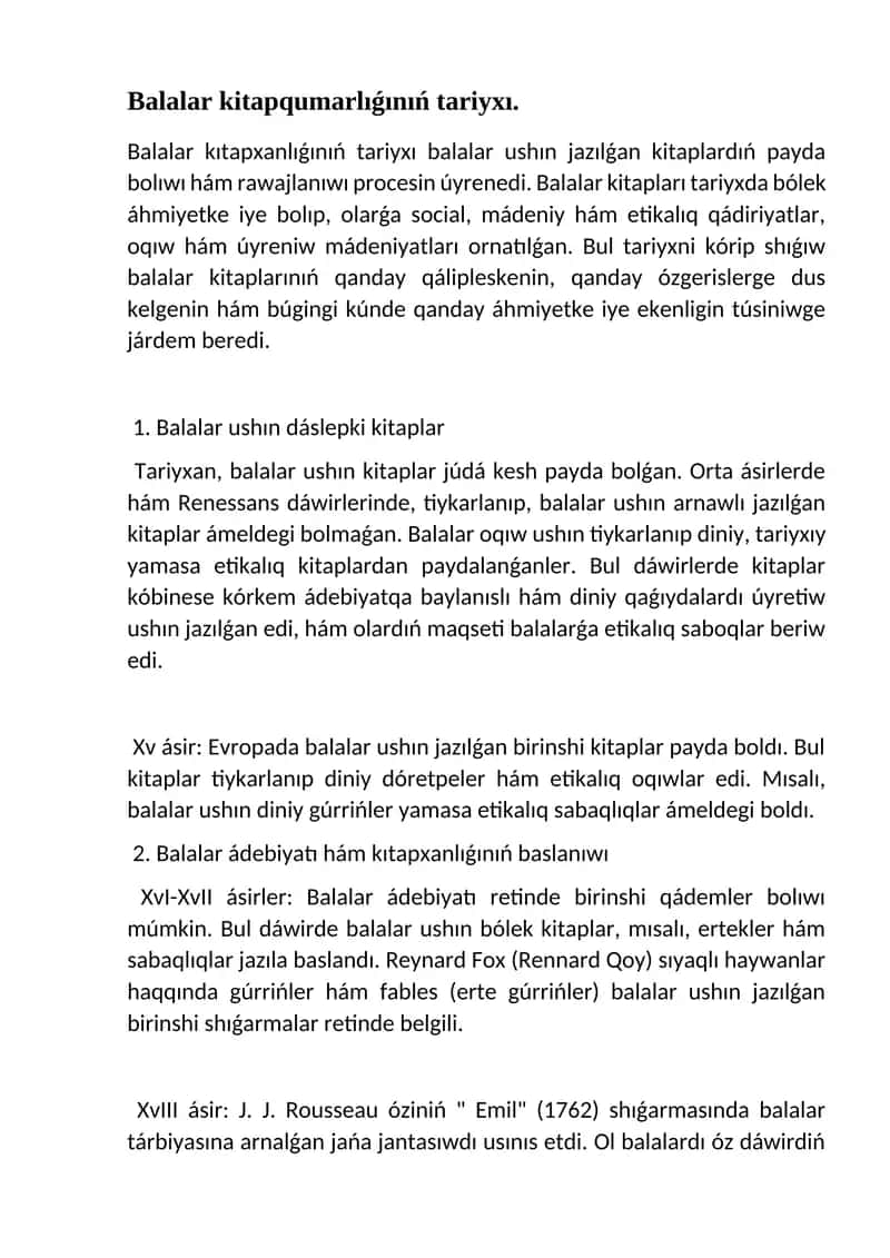Balalar kitapları tarihi 1