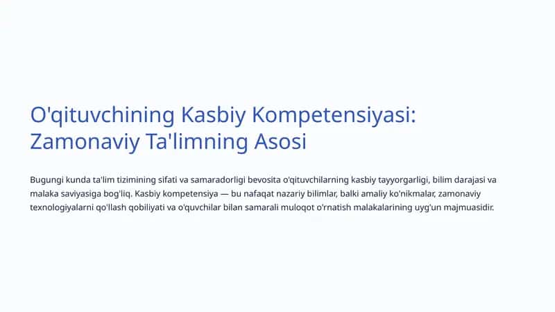 Kasbiy Kompetensiyasi: Zamonaviy Ta'limning Asosi 1