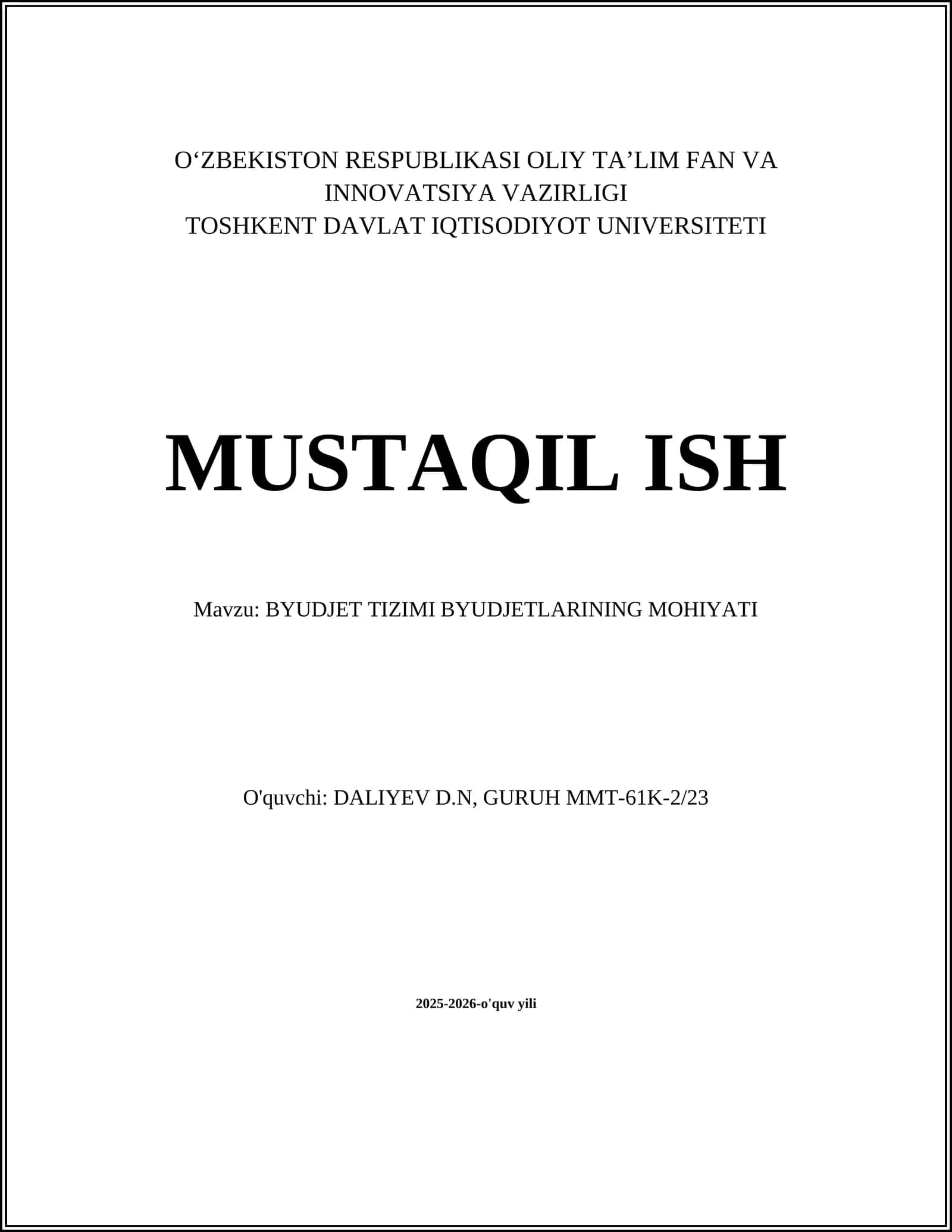 BYUDJET TIZIMI BYUDJETLARINING MOHIYATI 1