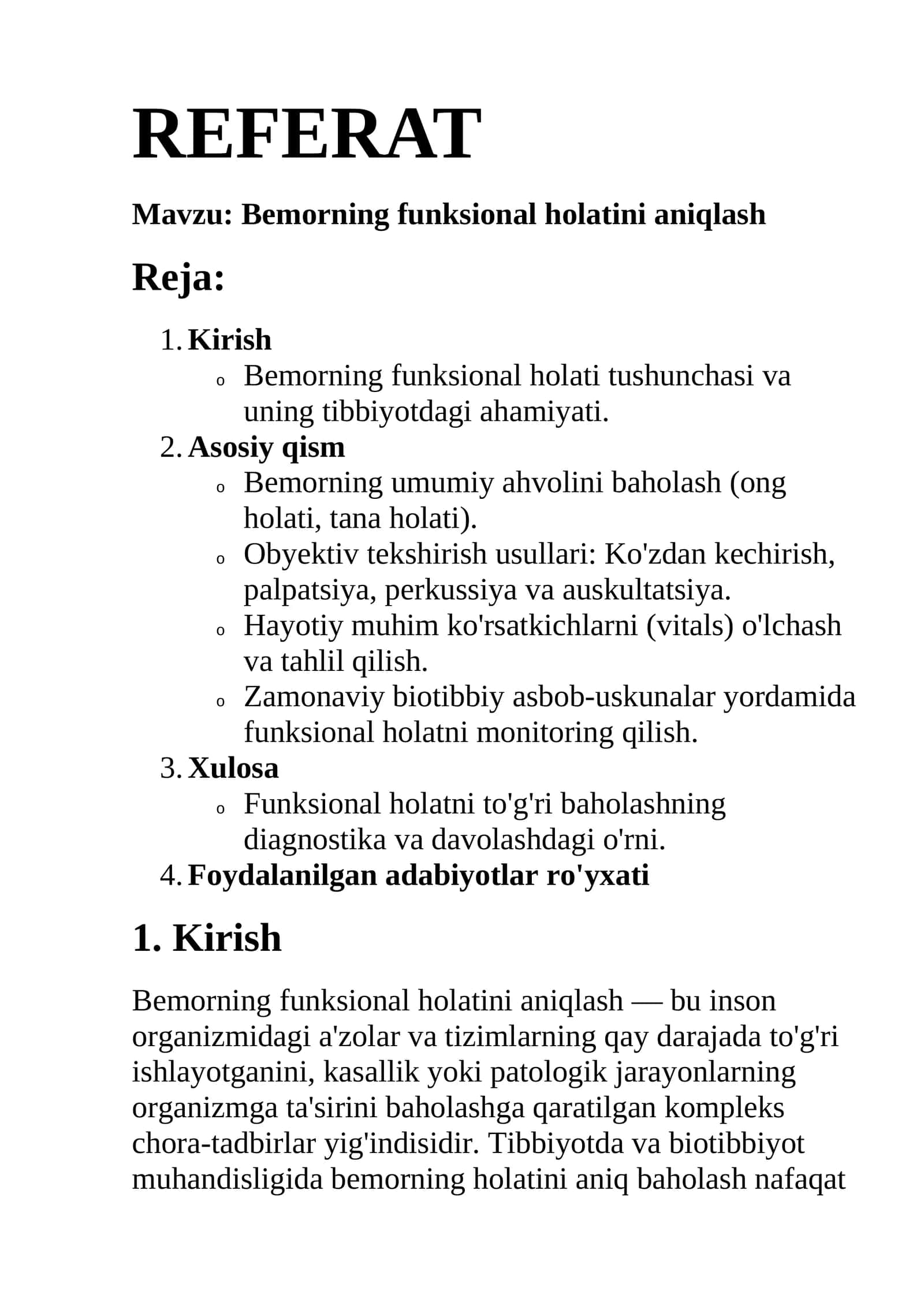 Bemorning funksional holatini aniqlash 1