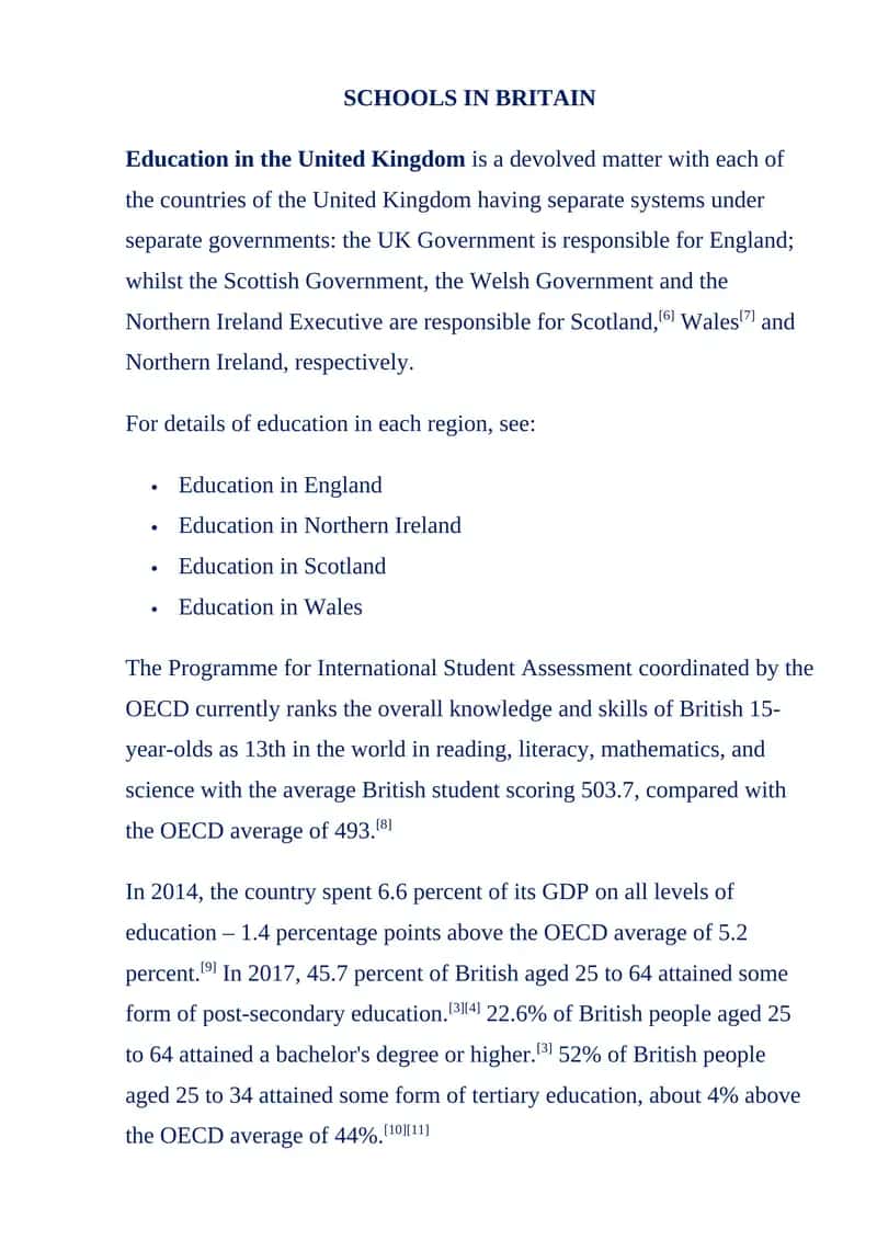 Schools in Britain 1