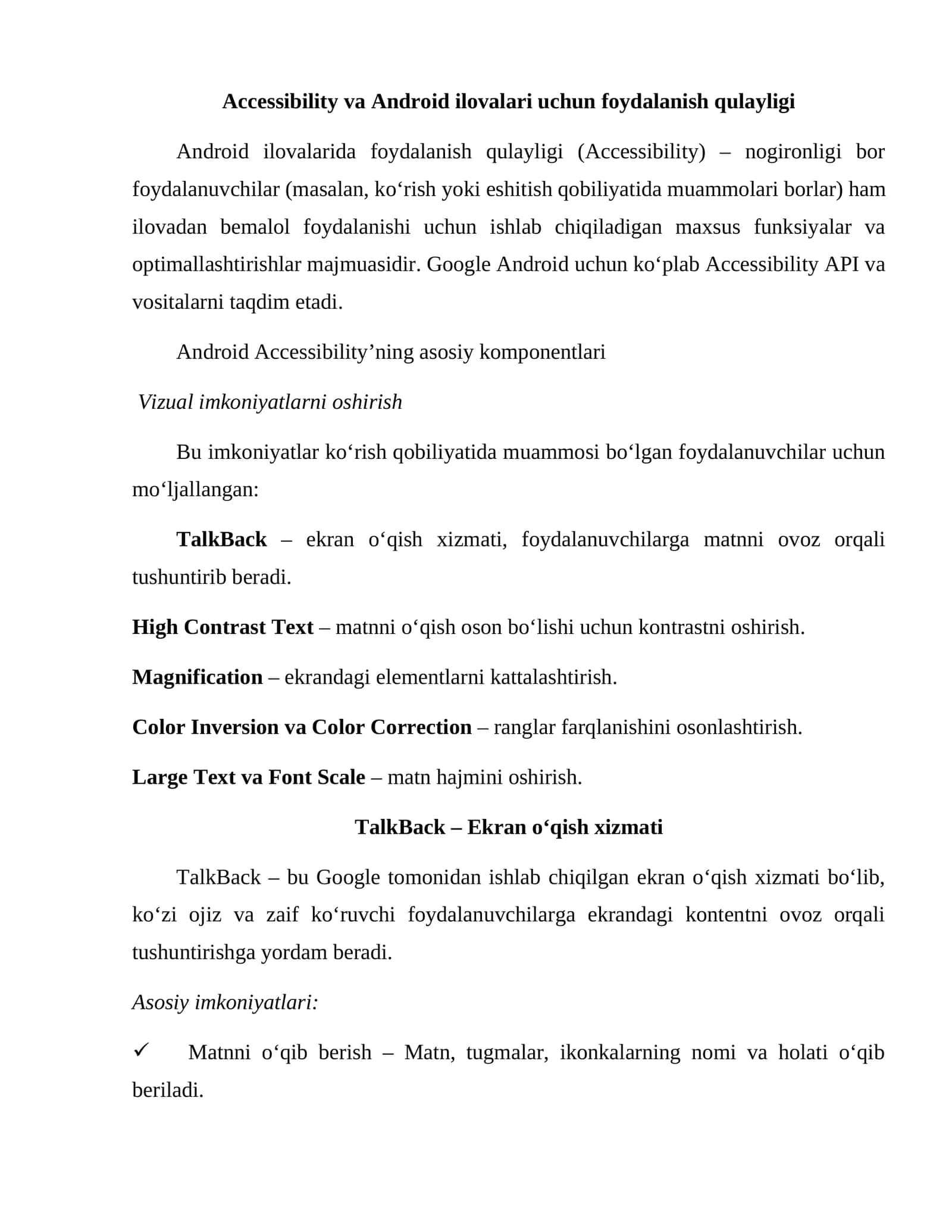Accessibility va Android ilovalari uchun foydalanish qulayligi 1