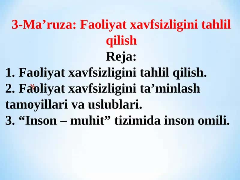 Faoliyat xavfsizligini tahlil qilish 1