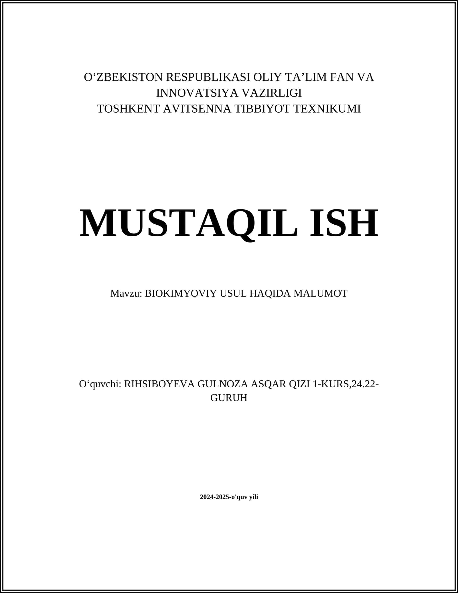 BIOKIMYOVIY USUL HAQIDA MALUMOT 1