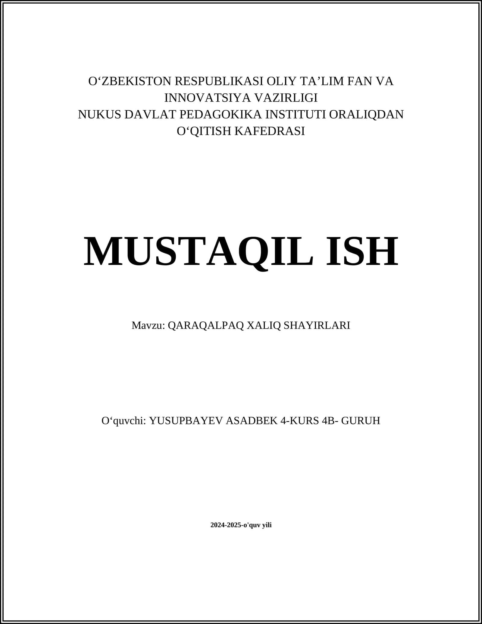 QARAQALPAQ XALIQ SHAYIRLARI 1