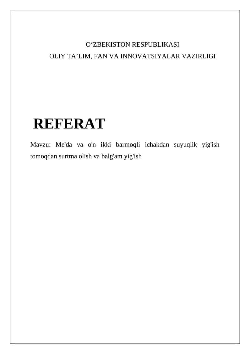 Oshqozon va o'n ikki barmoqli ichakdan suyuqlik yig'ish 1