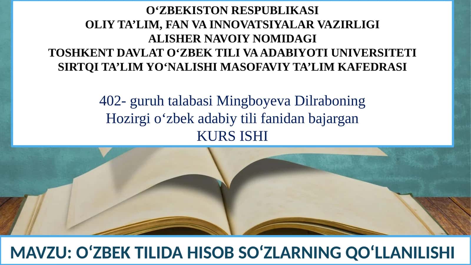O‘ZBEK TILIDA HISOB SO‘ZLARNING QO‘LLANILISHI 1