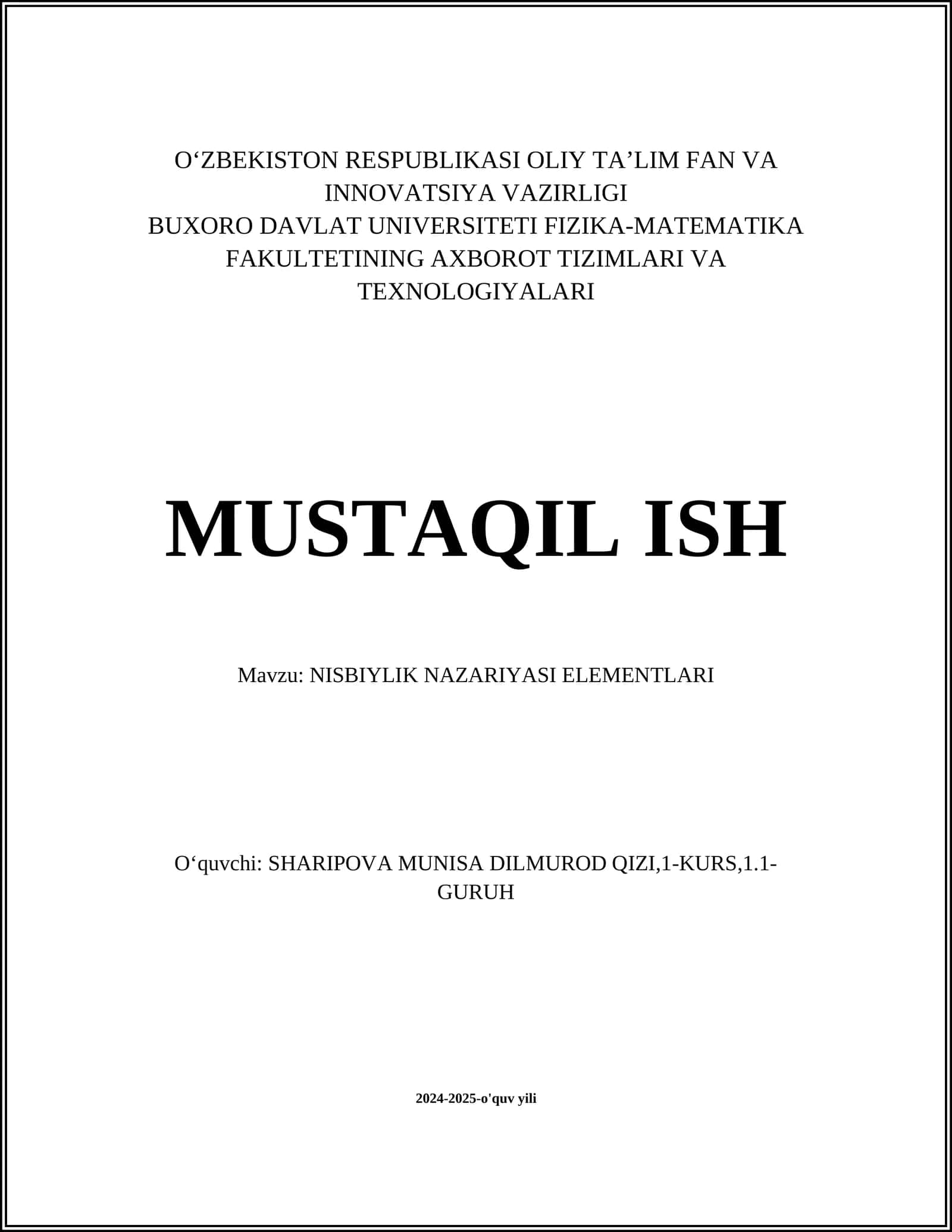 Nisbiylik nazariyasi elementlari 1
