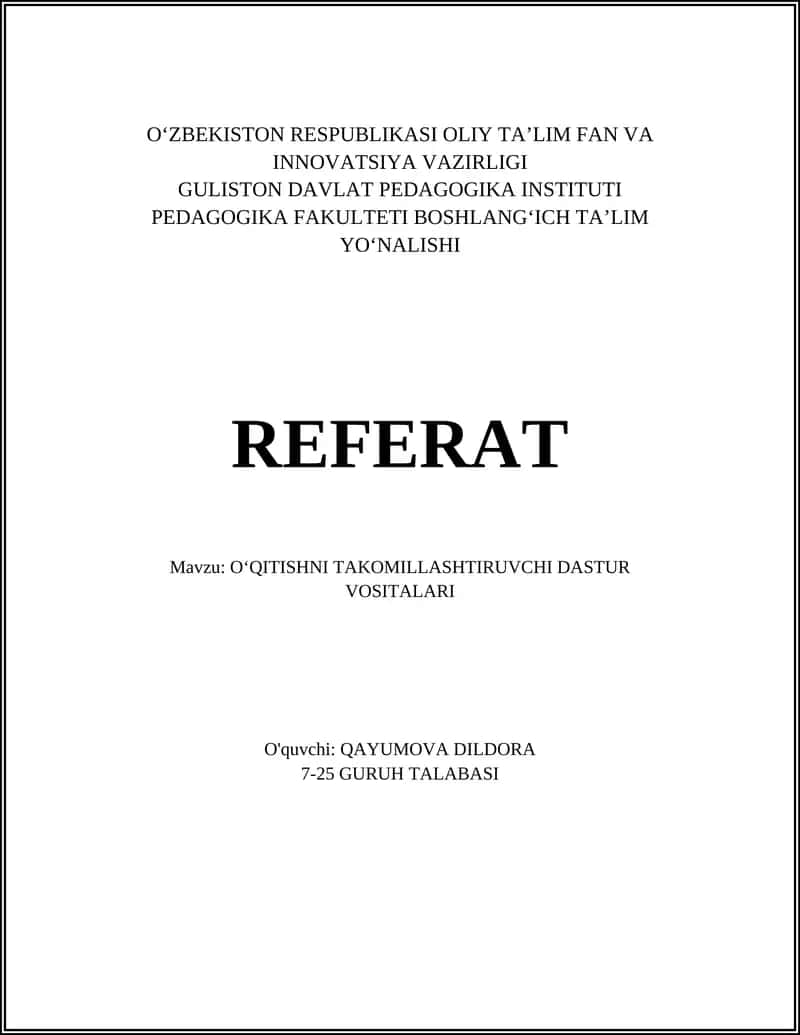 OʻQITISHNI TAKOMILLASHTIRUVCHI DASTUR VOSITALARI 1