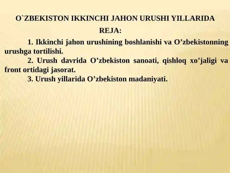 O'zbekiston ikkinchi jahon urushi