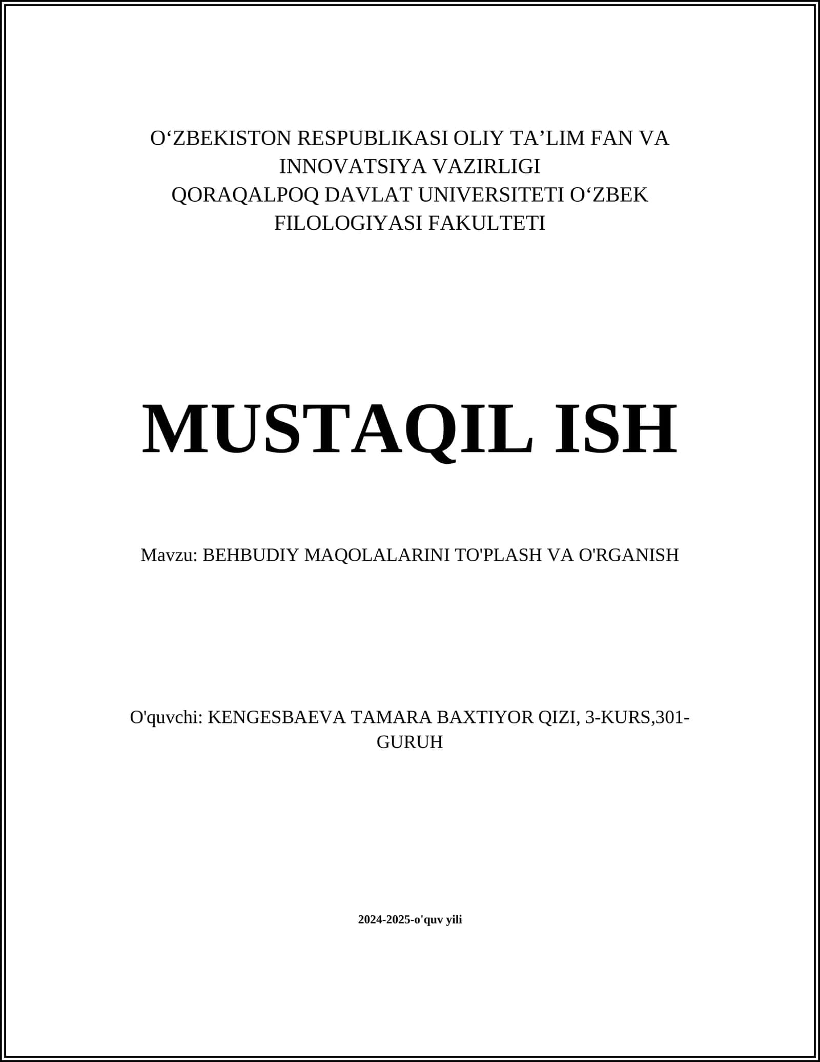 BEHBUDIY MAQOLALARINI TO'PLASH VA O'RGANISH 1