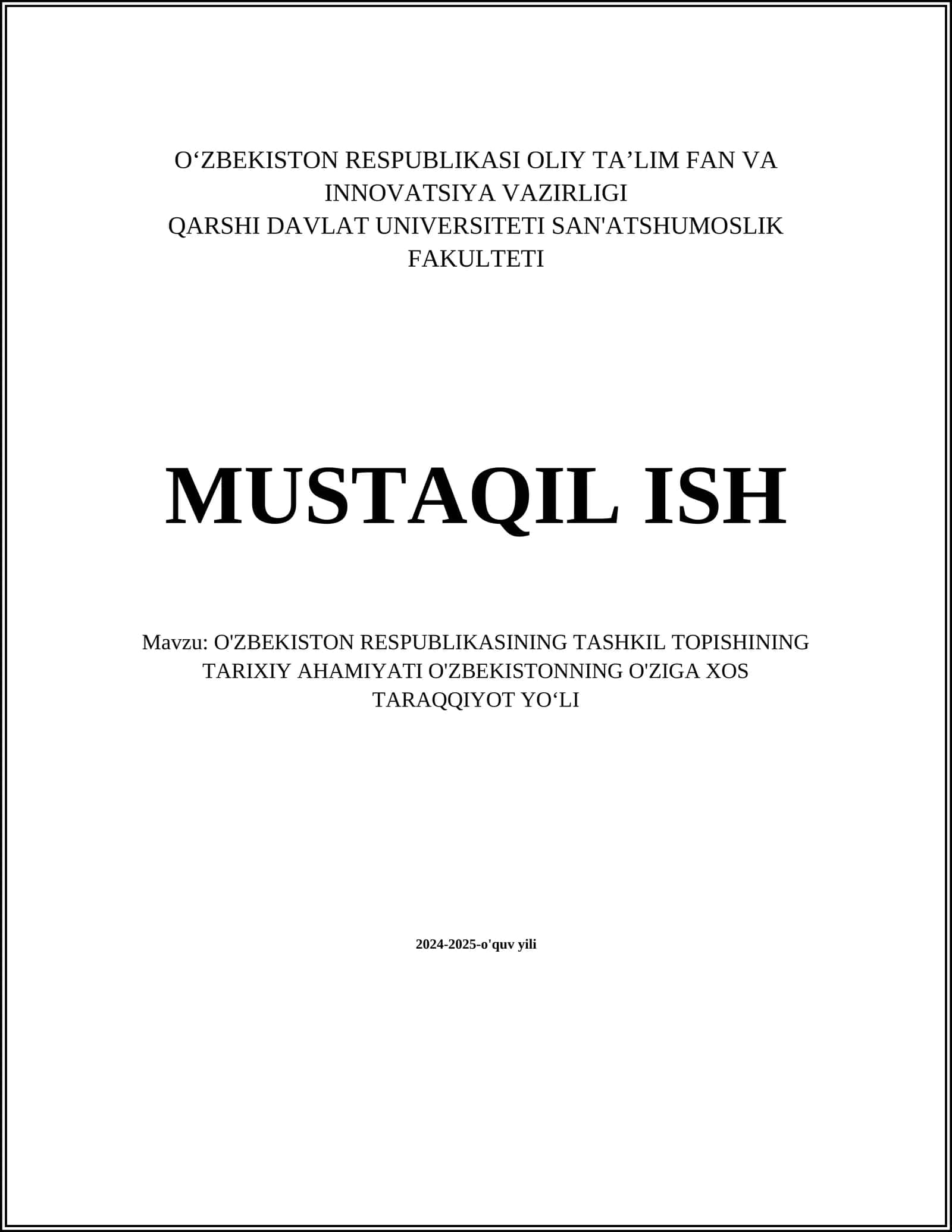 O'ZBEKISTON RESPUBLIKASI OLIY TA’LIM FAN VA INNOVATSIYA VAZIRLIGI 1