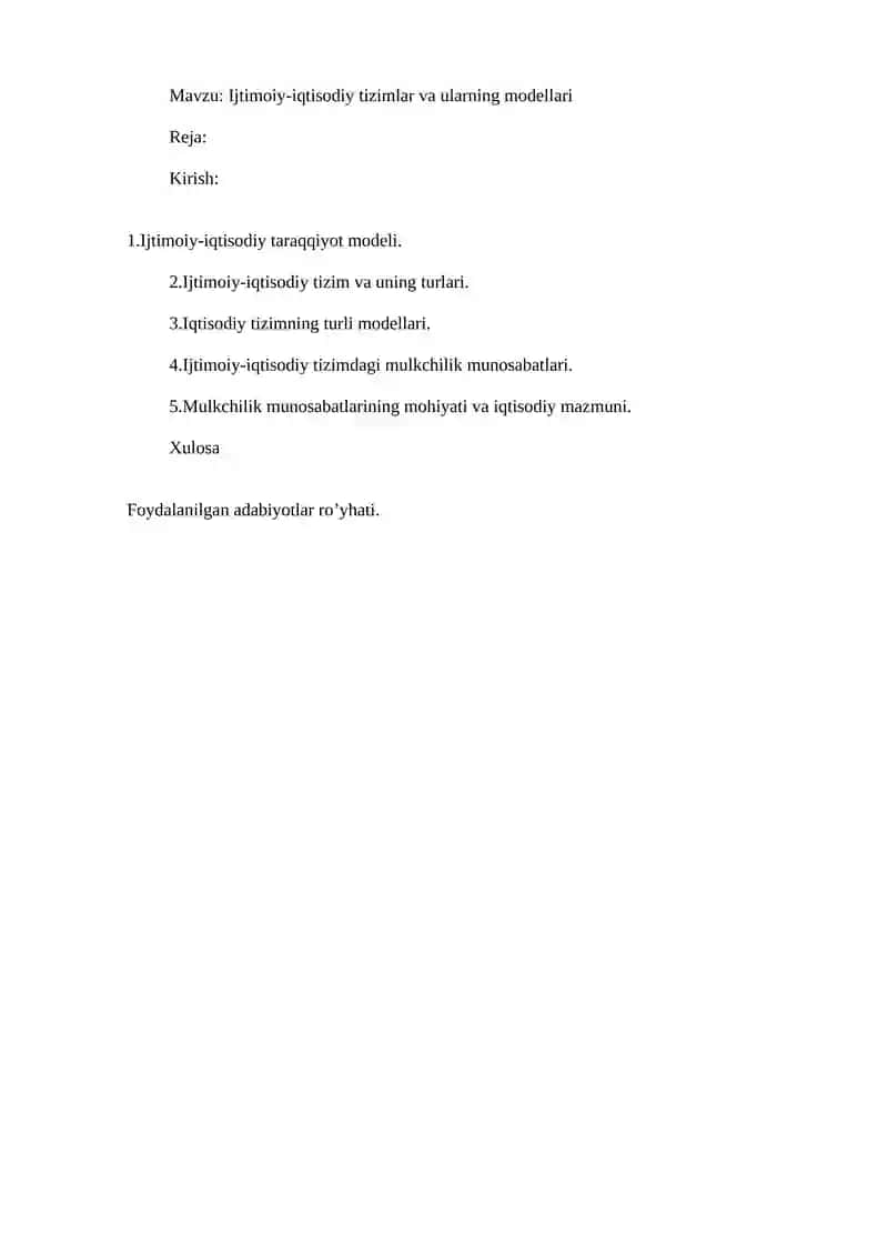 Ijtimoiy-iqtisodiy tizimlar va ularning modellari