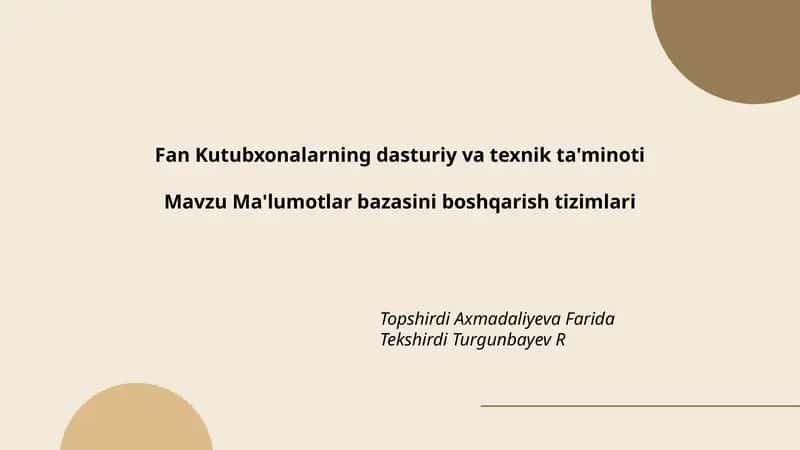 Kutubxona ma'lumotlar bazalari 1
