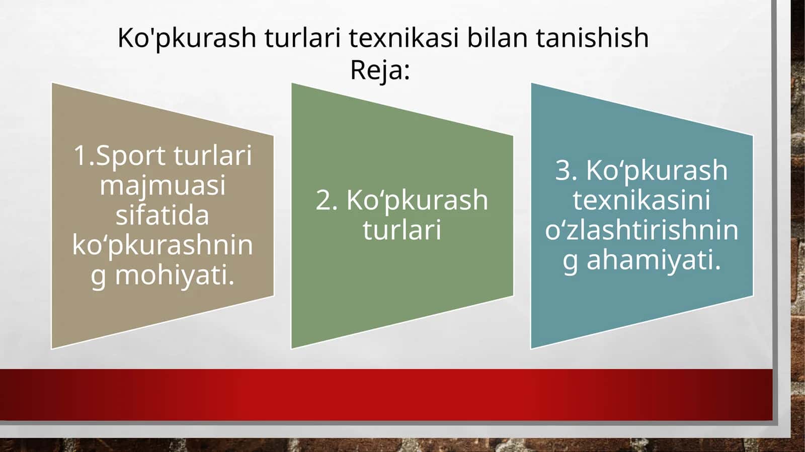 Ko'pkurash turlari texnikasi bilan tanishish 1