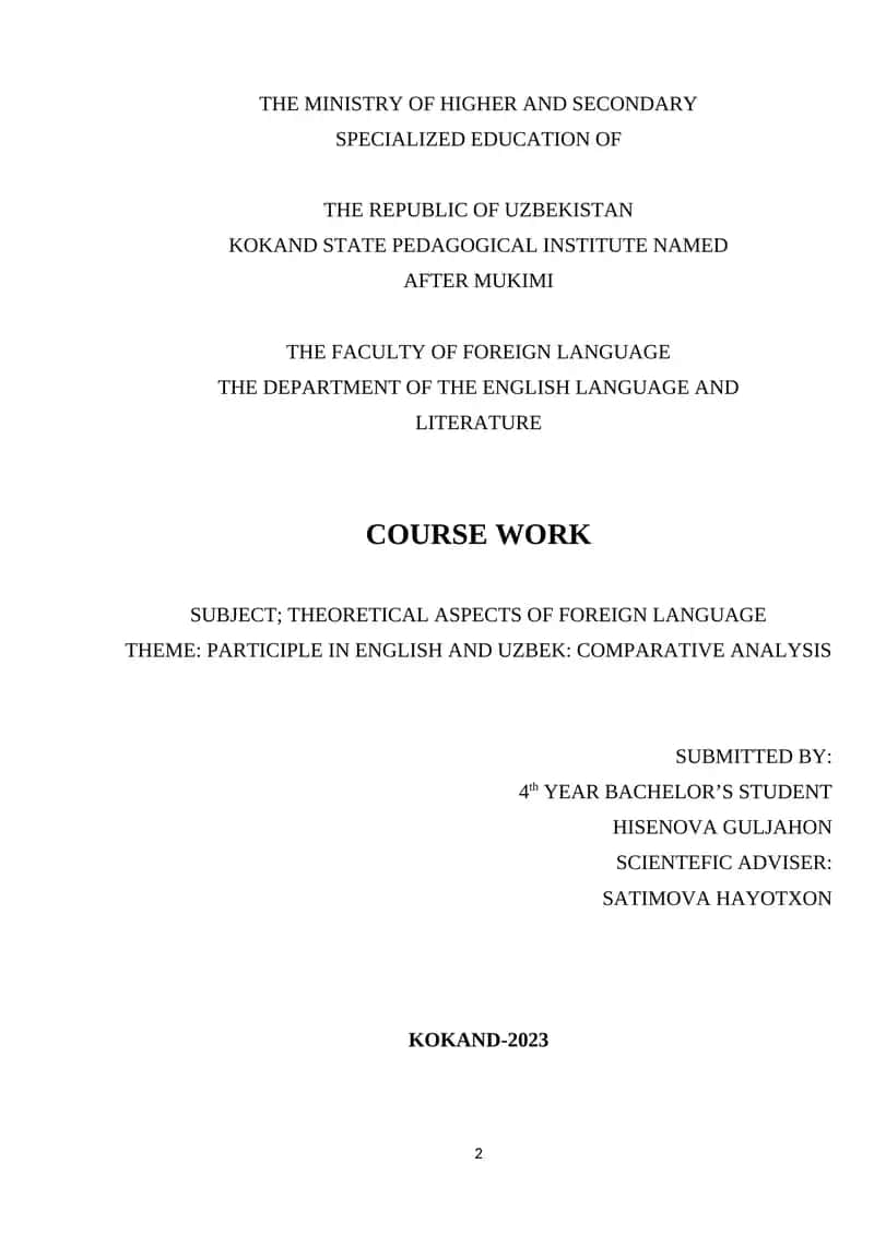 Course Work on Participle Analysis in English and Uzbek 1