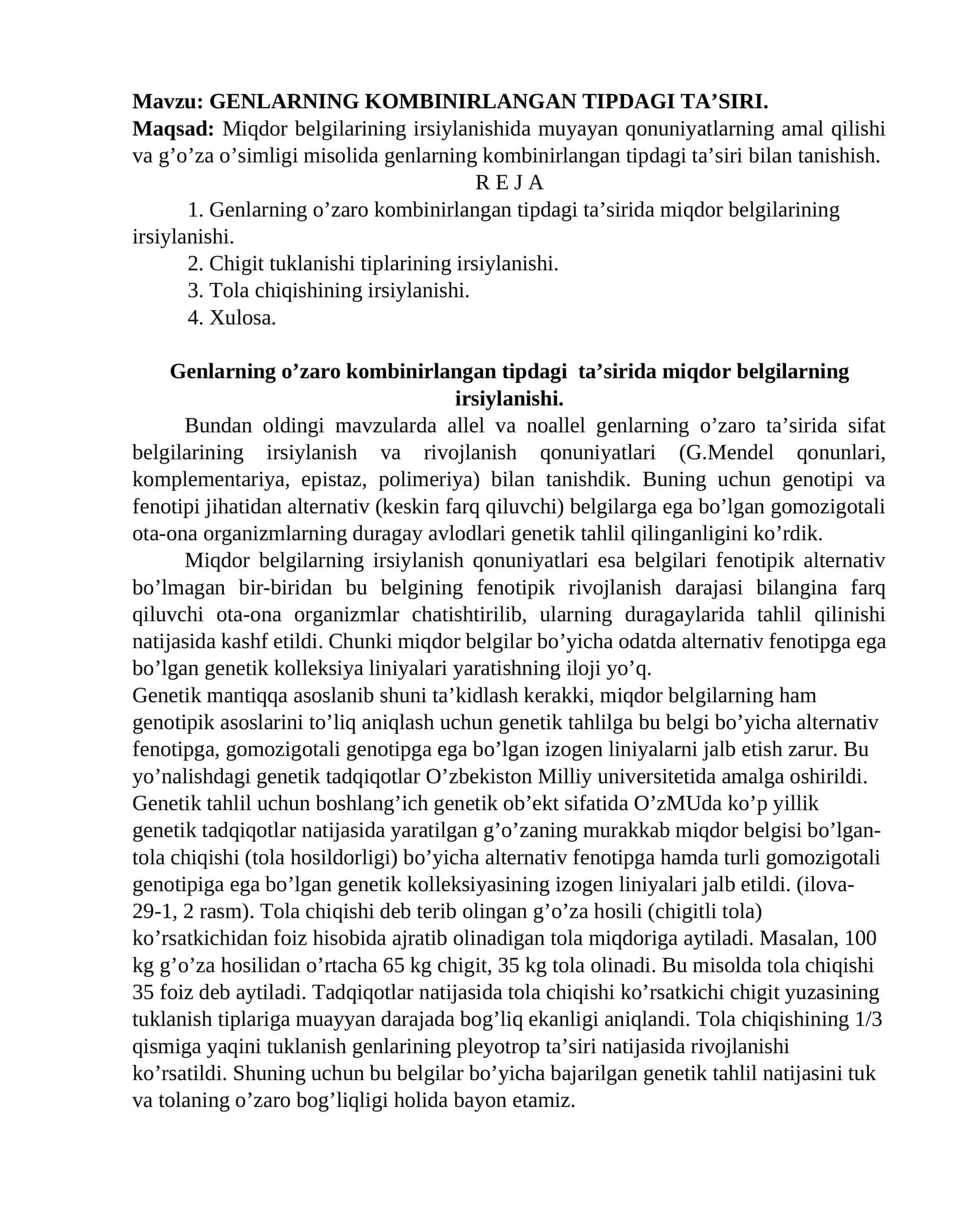 Genlarning kombinirlangan tipdagi ta’siri 1