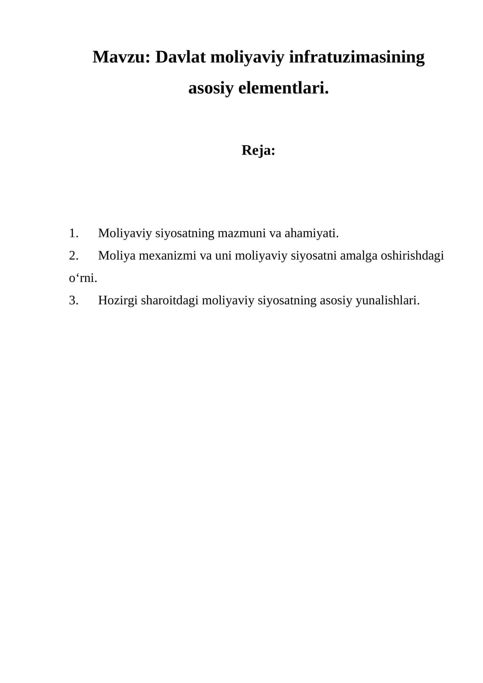 Davlat moliyaviy infratuzimasining asosiy elementlari 1