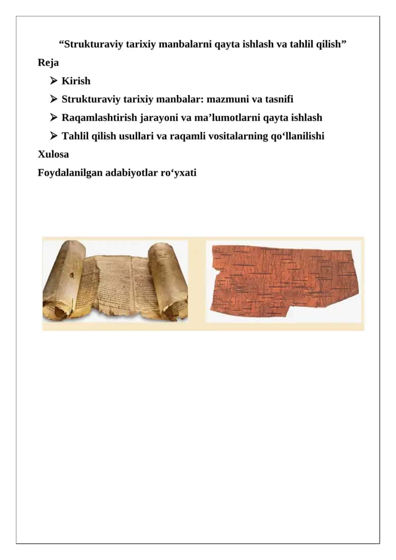 Strukturaviy tarixiy manbalarni qayta ishlash va tahlil qilish 1