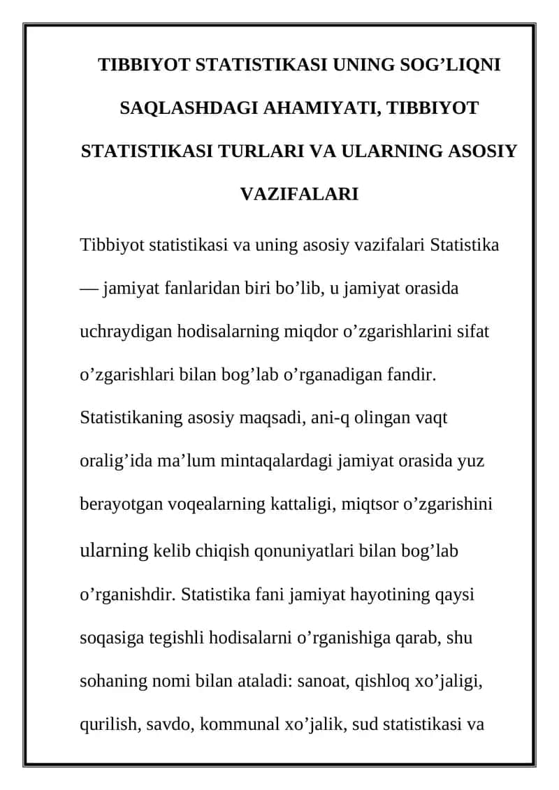 Tibbiyot statistikasi 1