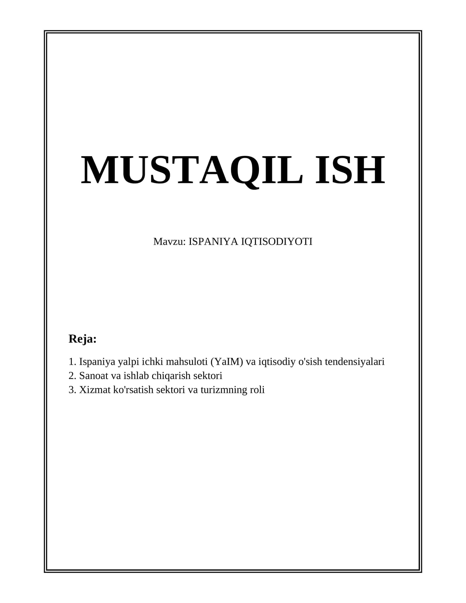 ISPANIYA IQTISODIYOTI 1