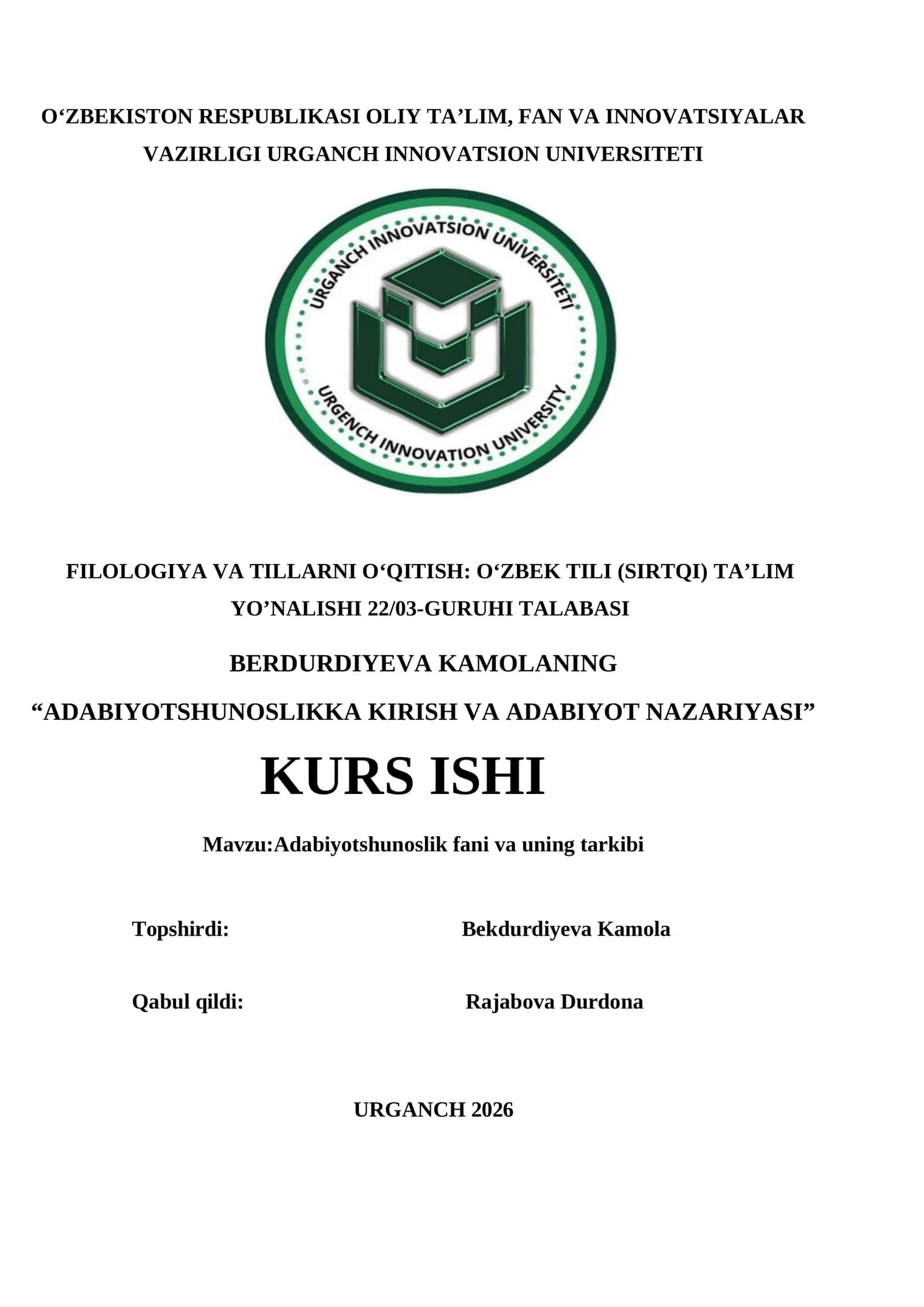 Adabiyotshunoslik fani va uning tarkibi 1