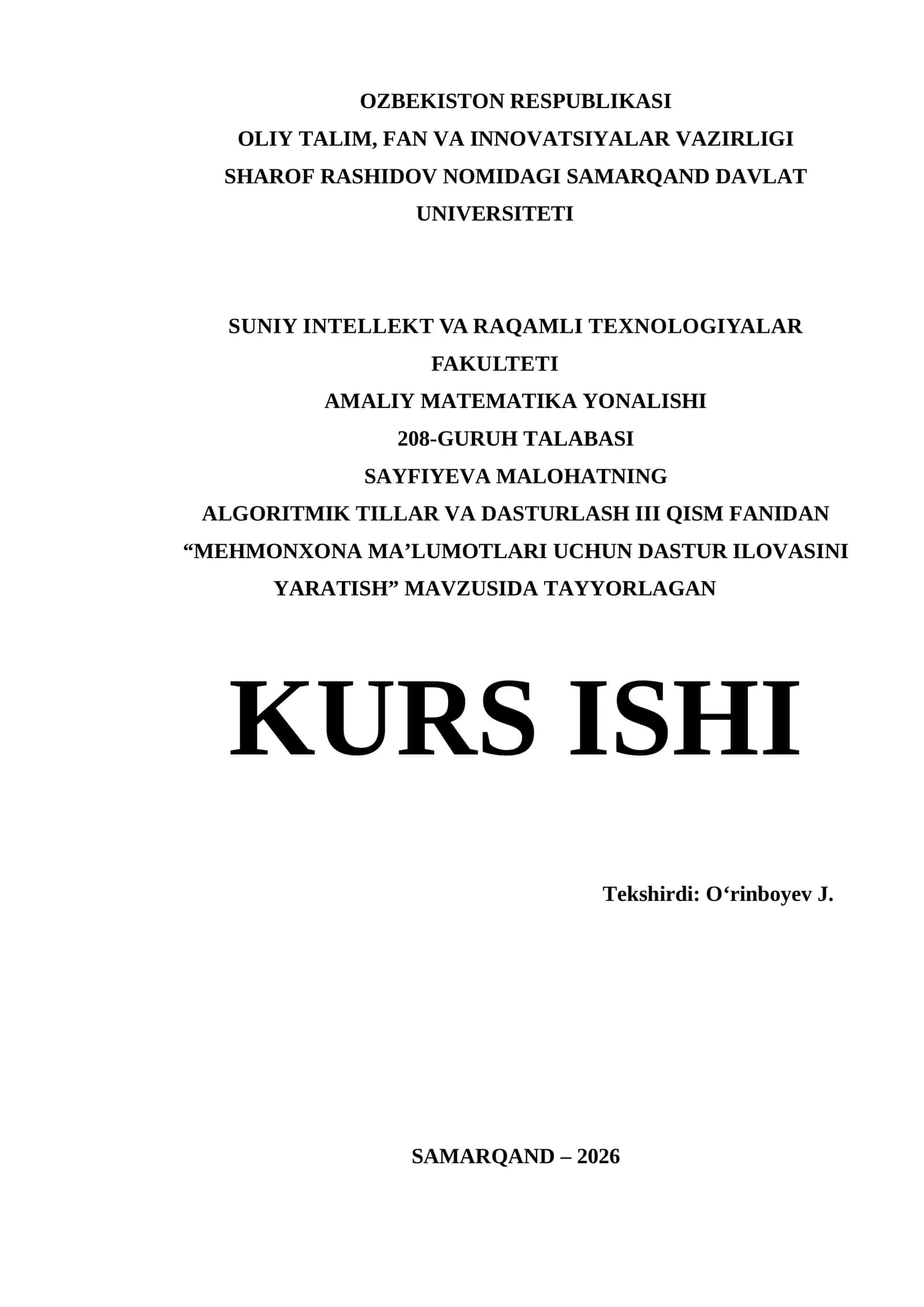 Visual Studio muhitida kurs ishi | MEHMONXONA MA’LUMOTLARI UCHUN DASTUR ILOVASINI YARATISH 1
