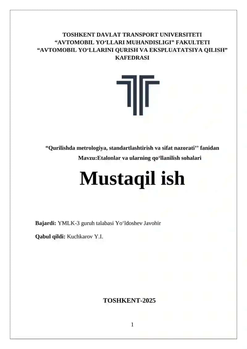 Etalonlar va ularning qo‘llanilish sohalari