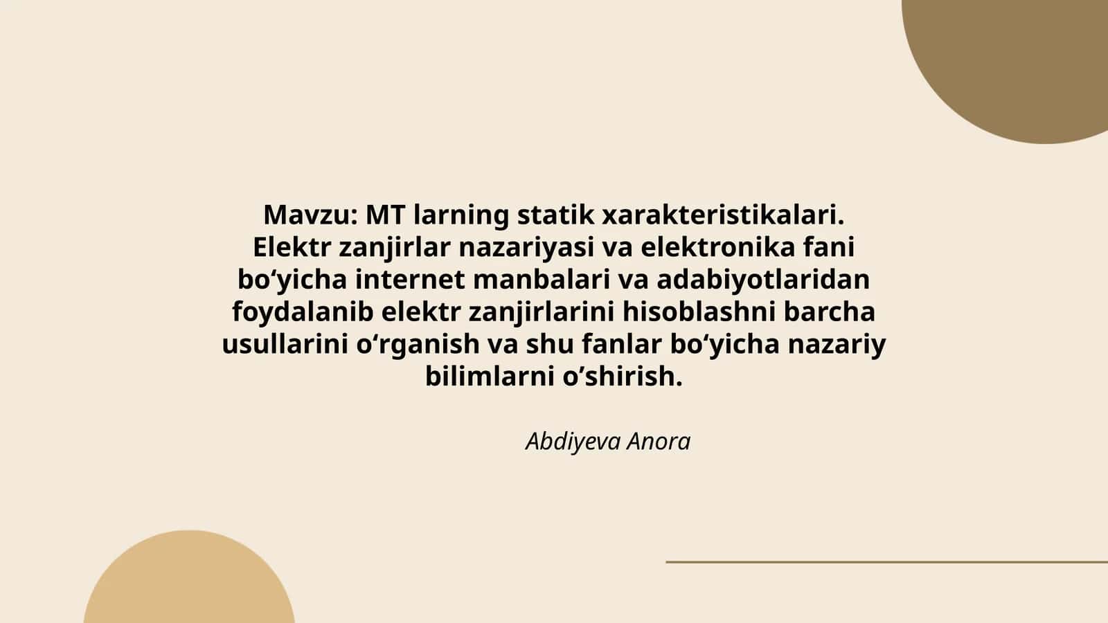 MT larning statik xarakteristikalari 1