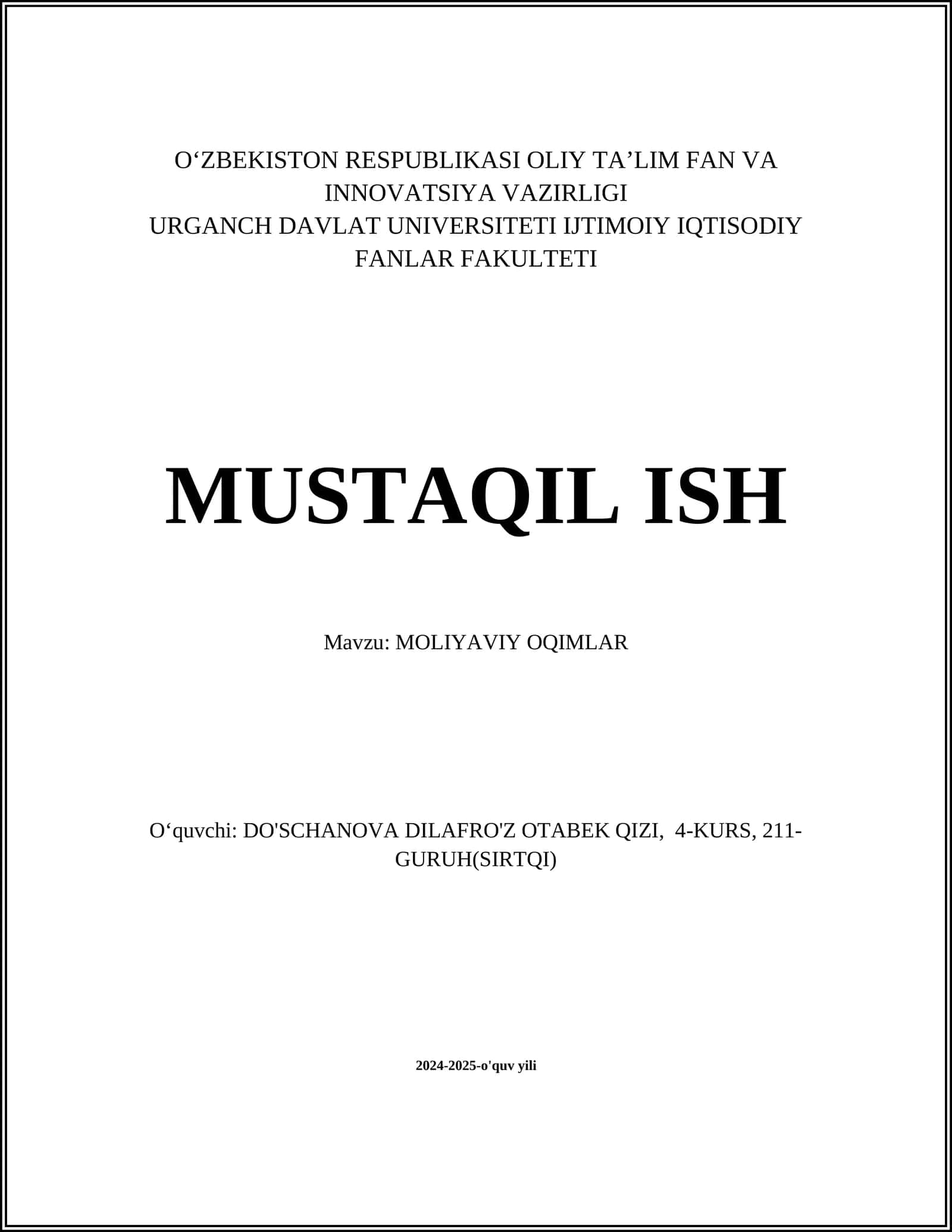 Moliyaviy Oqimlar 1