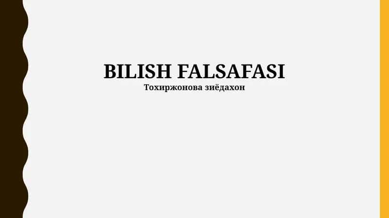 BILISH FALSAFASI 1
