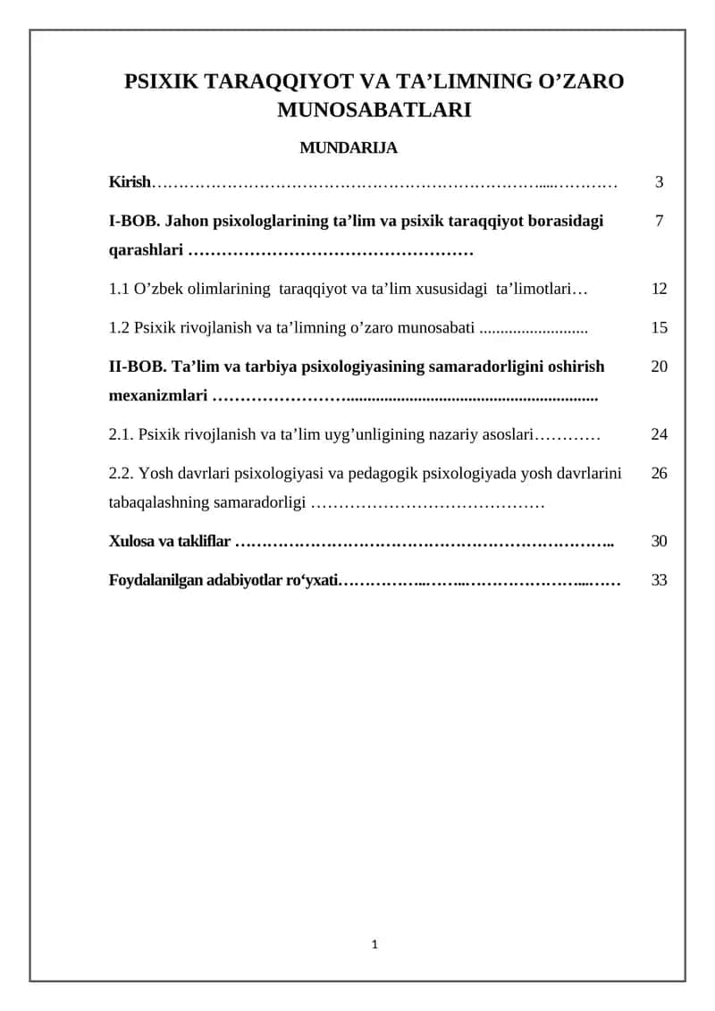 PSIXIK TARAQQIYOT VA TA’LIMNING O’ZARO MUNOSABATLARI 1