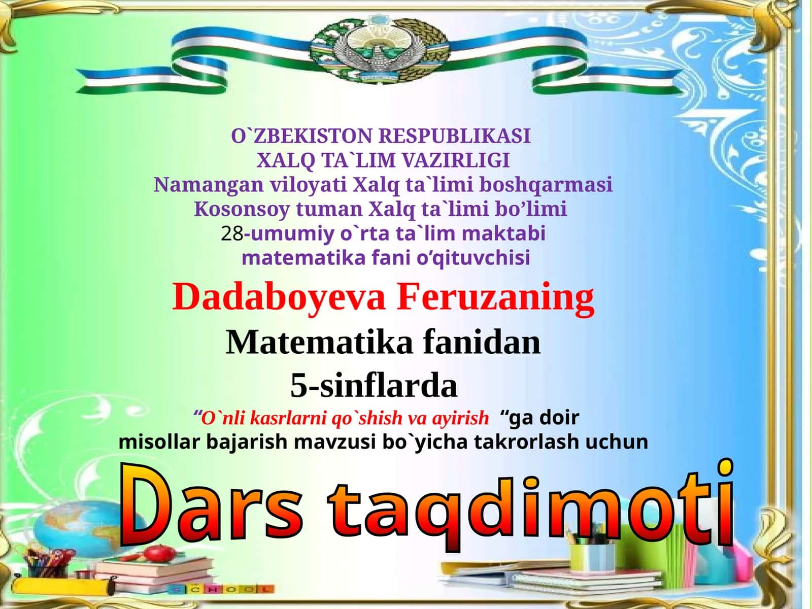 O`nlik asrlar niqo`shish va ayirish 1