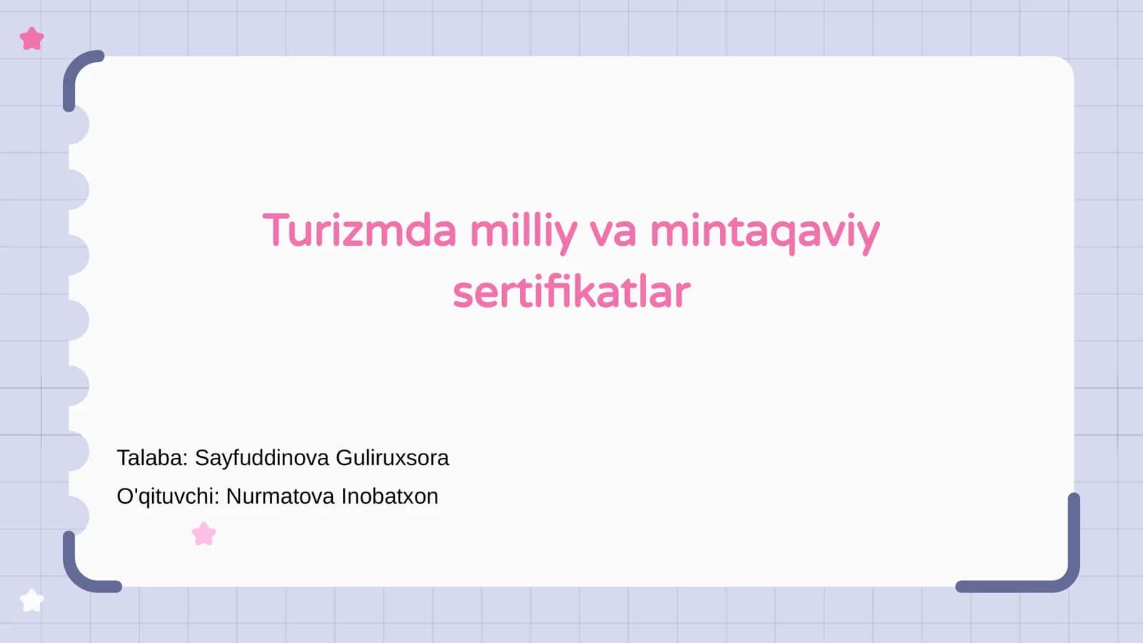 Turizmda milliy va mintaqaviy sertifikatlar 1
