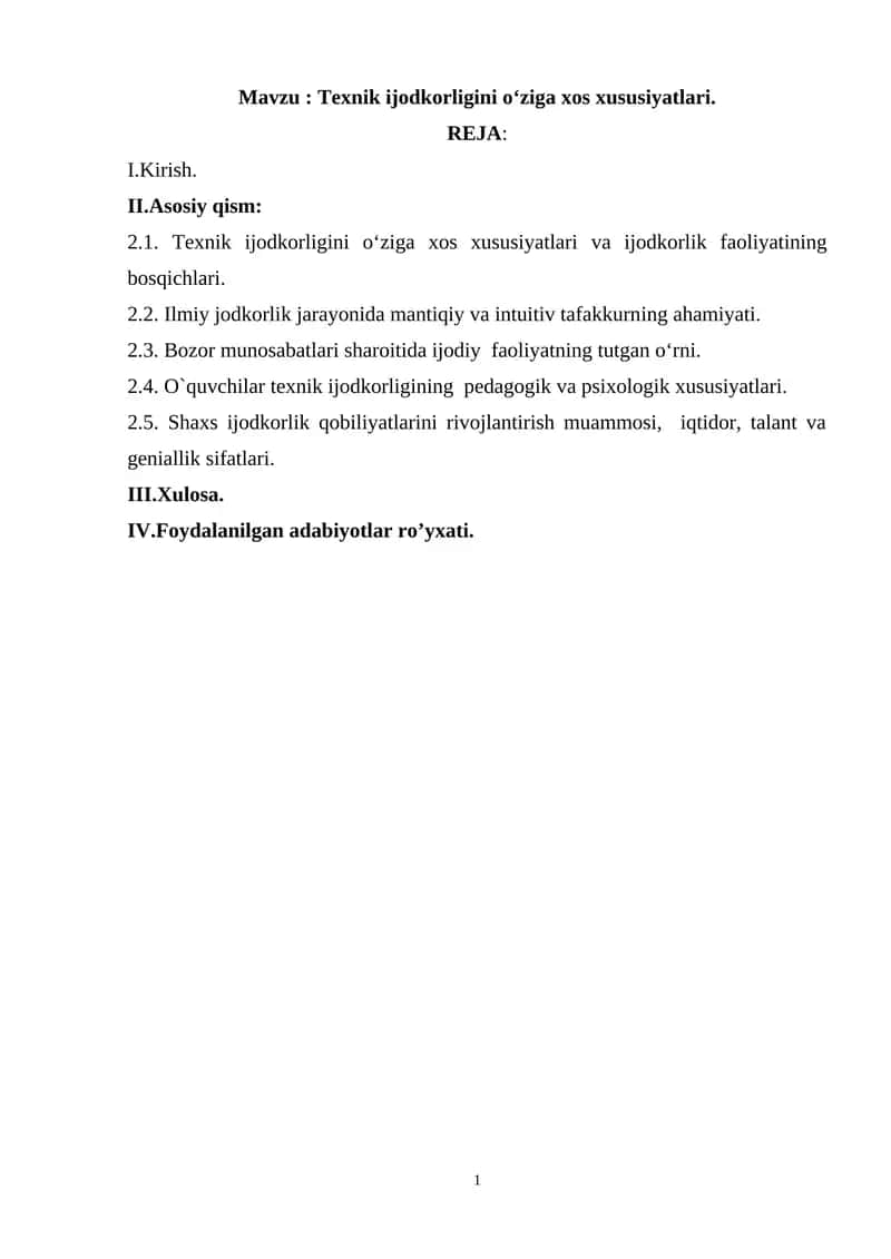 Texnik ijodkorligini о‘ziga xos xususiyatlari 1