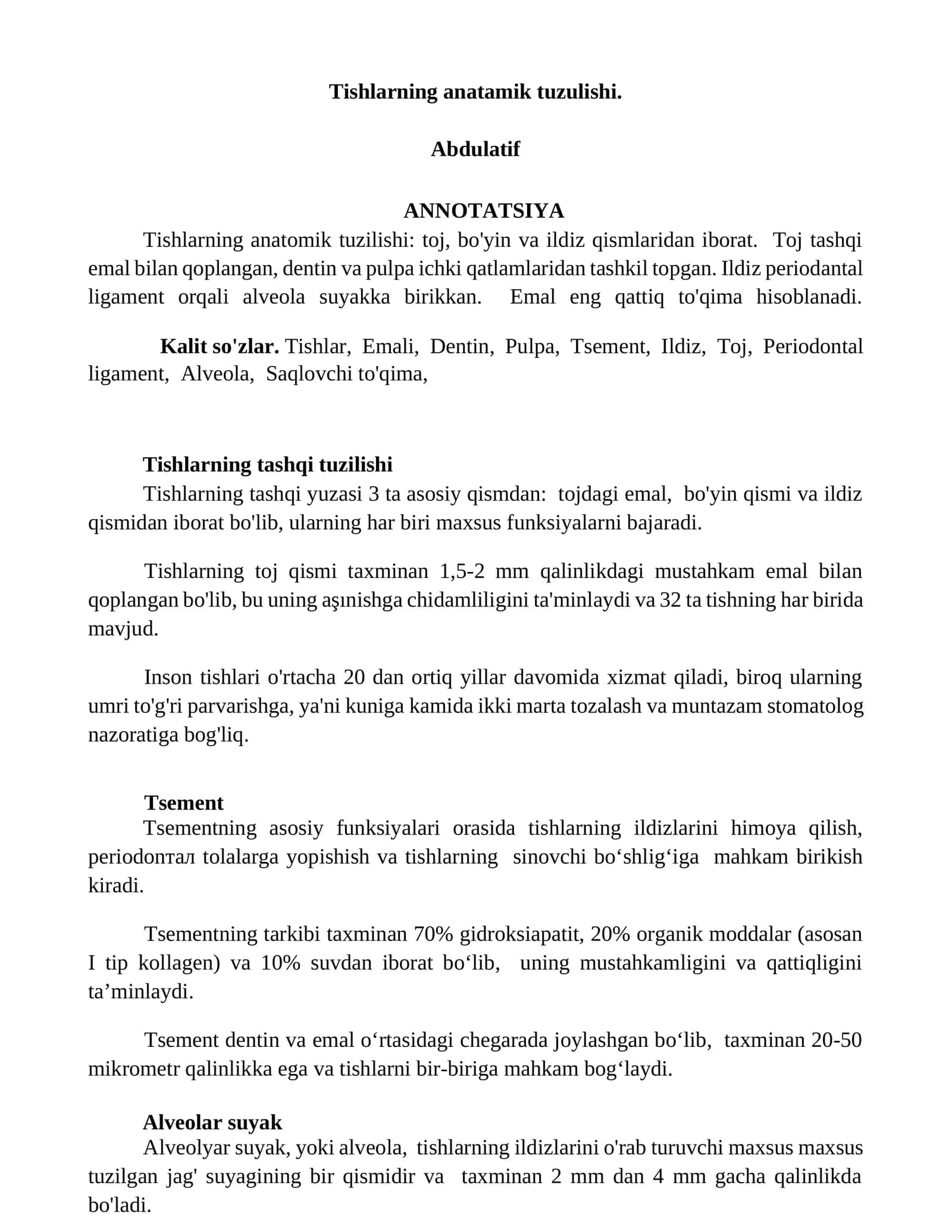 Tishlarning anatamik tuzulishi 1